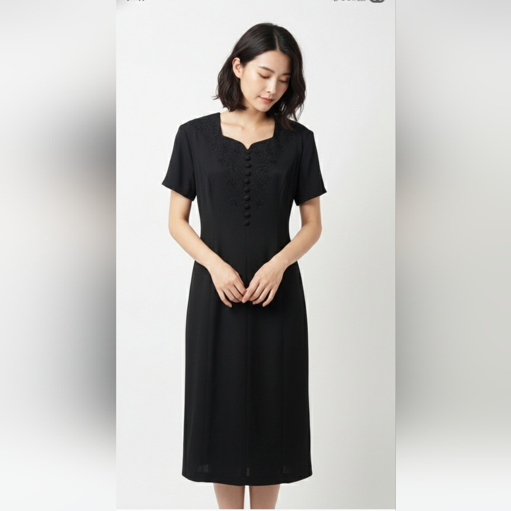 Vintage Leslie Fay Dress Black Basic Office Business Retro 10P
